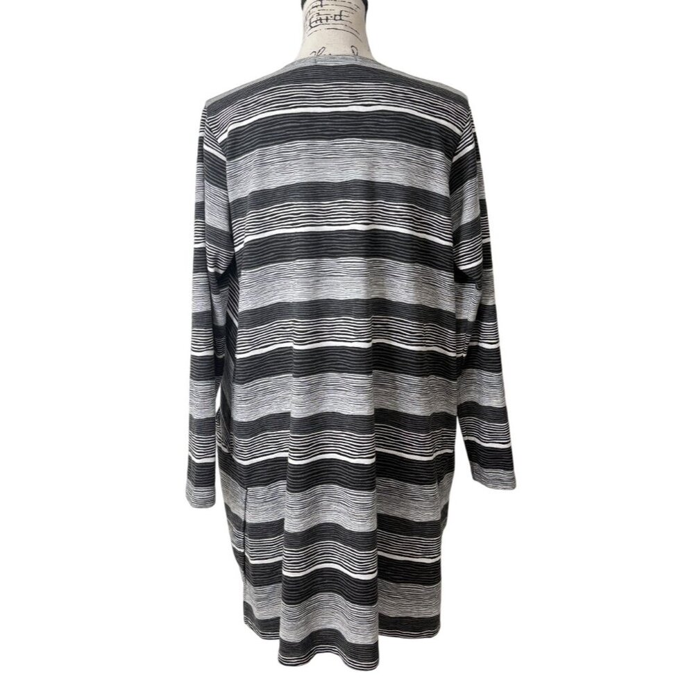 Simpli Womens Size 8 Chic Black Gray Striped Long Open Cardigan Sweater - Picture 3 of 8